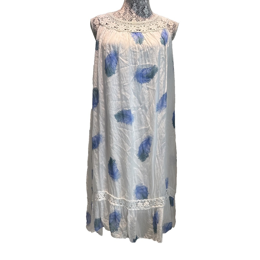 Bellambia Ivory Cream Flowy Silk maxi Tunic Crochet Neckline L Boho fairy